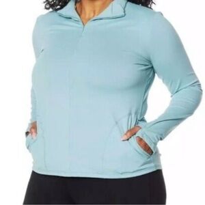 SHADOW SPORT size 1X half zip Athlete Jacket Fitted Stretch Light Teal NEW comfy